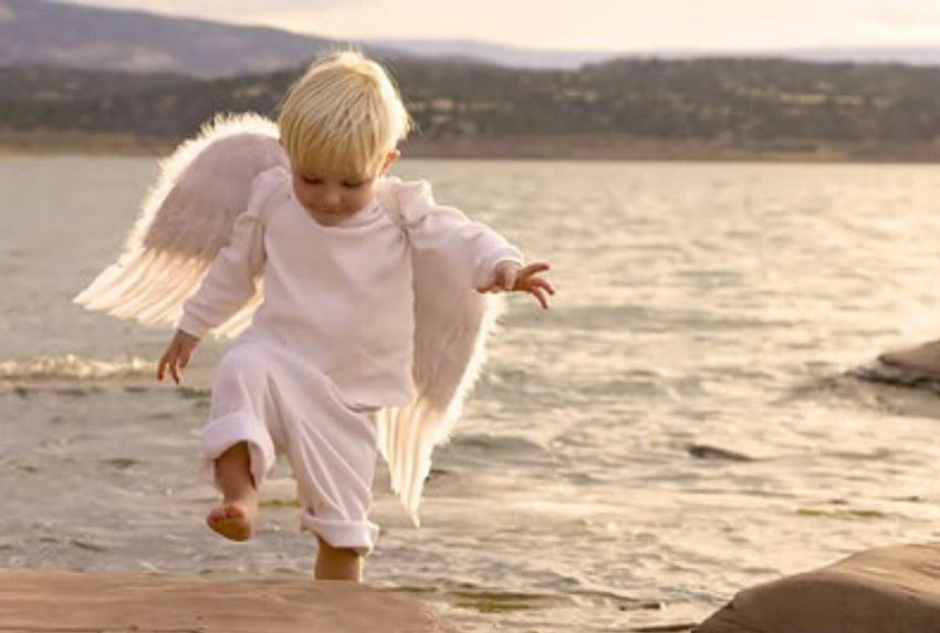 anak malaikat, sayap, malaikat, anak laki-laki, pantai Wallpaper HD