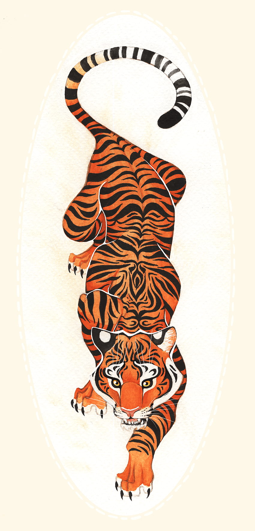 White Tiger Head Traditional Tattoo art illustration