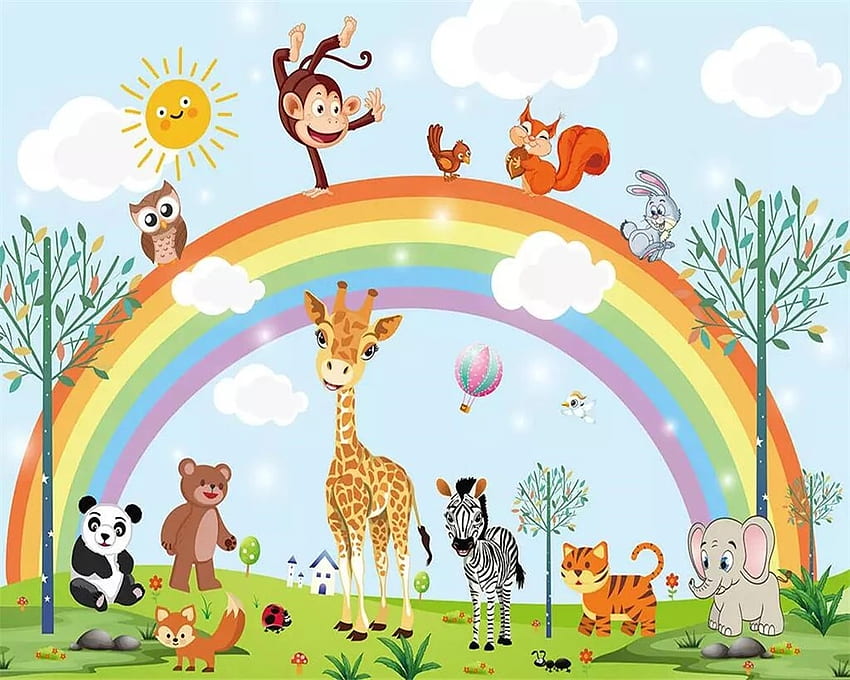 Beibehang Wand handgezeichnet Cartoon Tier Regenbogen Kinderzimmer Hintergrund Wand Möbel Dekoration 3D. HD-Hintergrundbild