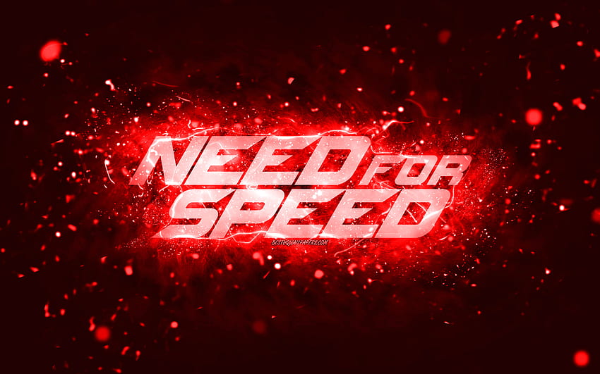 ニード・フォー・スピードの赤いロゴ、NFS、赤いネオン、クリエイティブ、赤の抽象的な背景、ニード・フォー・スピードのロゴ、NFSのロゴ、ニード・フォー・スピード 高画質の壁紙