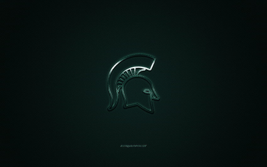 Logo Michigan State Spartans, amerykański klub piłkarski, NCAA, zielone logo, zielone tło z włókna węglowego, futbol amerykański, East Lansing, Michigan, USA, Michigan State Spartans, Michigan State University dla z rozdzielczością, Football Minimalist Tapeta HD