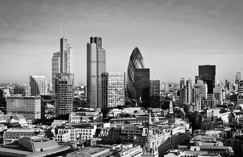 Black & White City of London Mural, Abstract Cityscape HD wallpaper