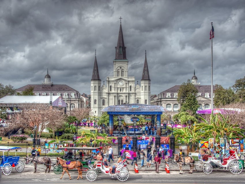 New Orleans, Gebäude, bunt, Stadt, Himmel, Schloss, Architektur, Häuser HD-Hintergrundbild