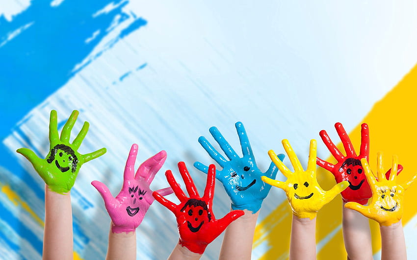 Crianças, Diversos, Diversos, Pintura, Sorriso, Mãos, Positivo, Felicidade, Sorrisos papel de parede HD