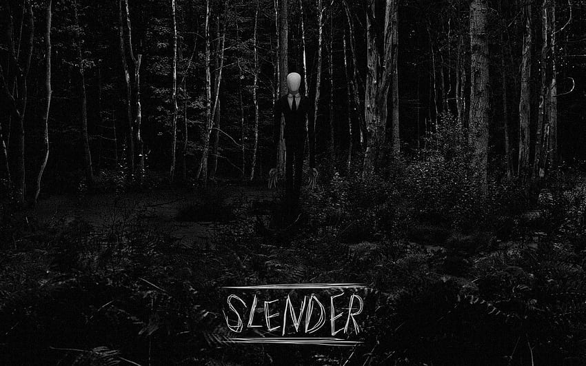 Slender Man BW Forest Videogame pohon menyeramkan hitam putih gelap Wallpaper HD