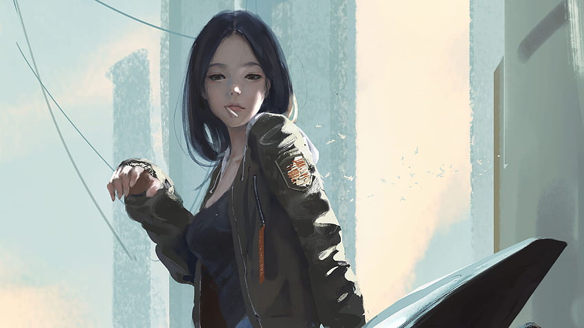Urban Girl Smoking Cigarette, Anime Girl, Anime, Artist, Artwork,, Digital Art,, , Smoking, Cute Smoking HD-Hintergrundbild