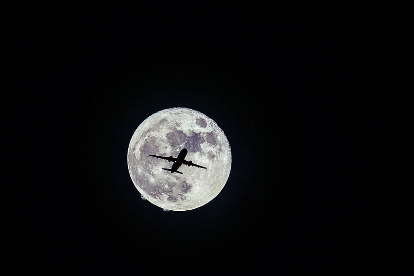 Moon, Flight, Bw, Chb, Plane, Airplane HD wallpaper