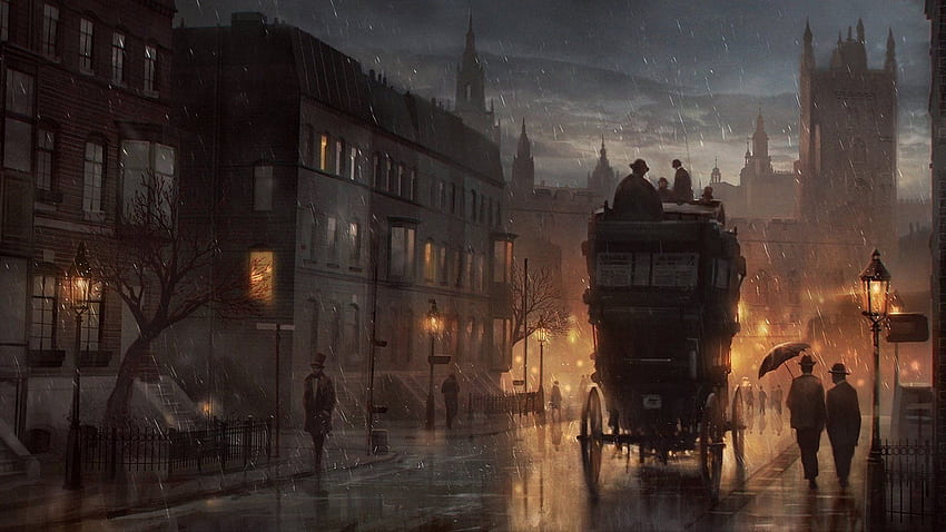 Londra yağmurlu eski Londra'yı boyamak., Eski Şehir HD duvar kağıdı