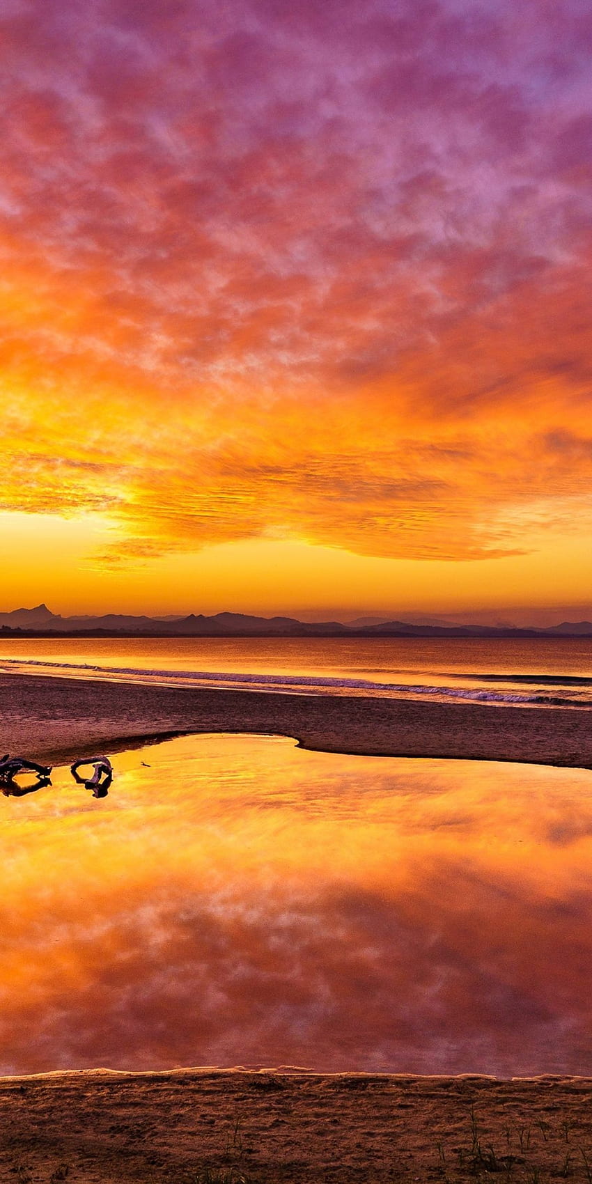 IPhone . Himmel, Gewässer, Horizont, Natur, Spiegelung, Abendrot, Orange Beach HD-Handy-Hintergrundbild