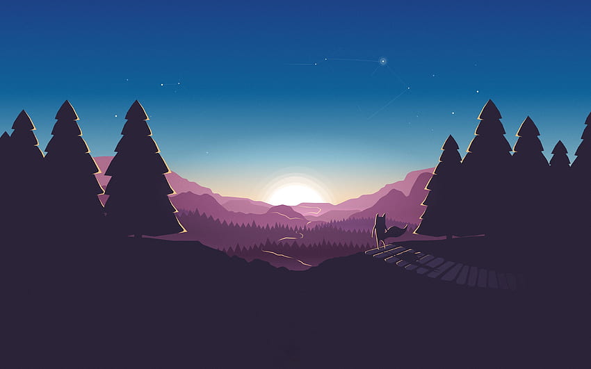 Sunset, Fox, Minimal, Illustration, , Creative Graphics HD wallpaper