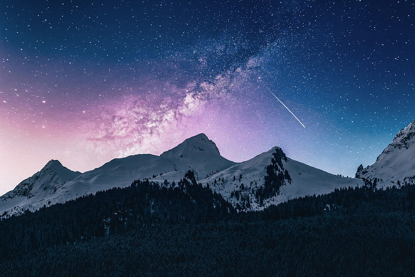 Mountains range, sky, night, milky way HD wallpaper