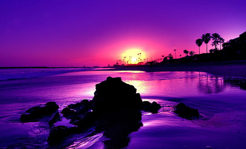 Tramonto bellissimo. Tramonto sulla spiaggia, tramonto viola, tramonto, tramonto sull'oceano colorato Sfondo HD