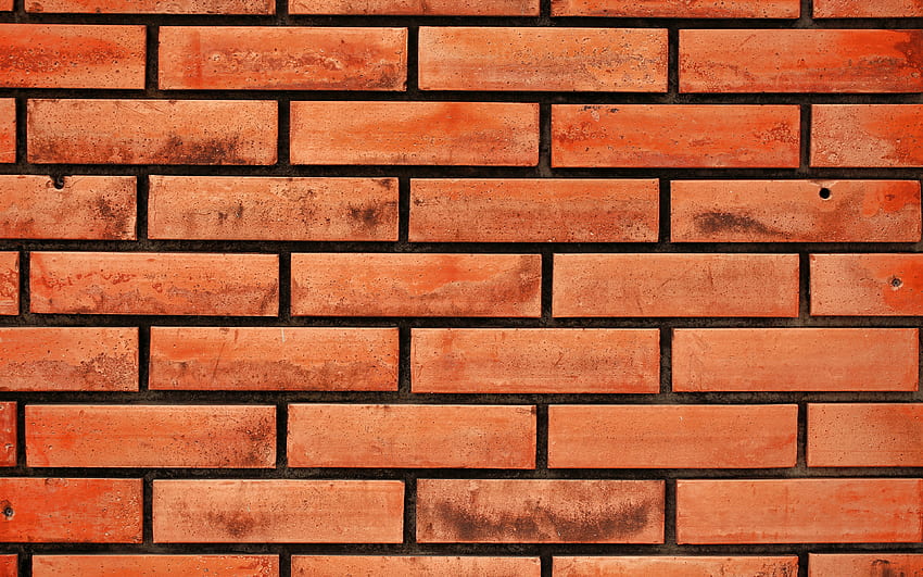 parede de tijolos laranja, tijolos idênticos, tijolos laranja, texturas de tijolos, parede de tijolos laranja, tijolos, parede, macro, fundo de tijolos laranja com resolução. Alta qualidade papel de parede HD