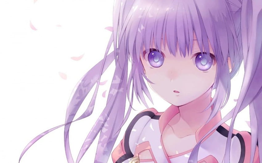 Purple, cute, girl, Purple hair, petals HD wallpaper