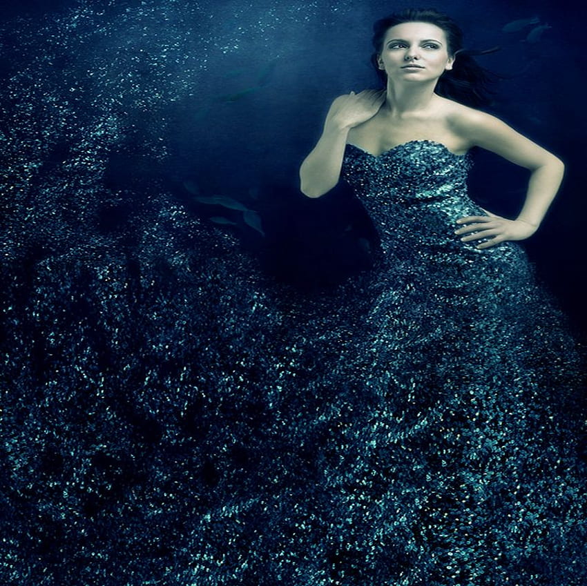 BLAUES KLEID, blau, Modell, Kleid, Ozean HD-Hintergrundbild