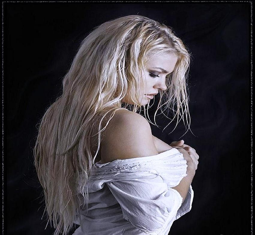 Pensive, profile, blond, thoughtful, serious, young, beautiful, woman HD wallpaper