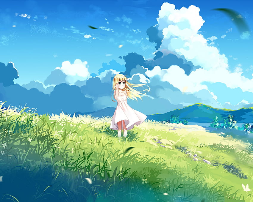 summer, nature, anime, art, girl, section art in resolution, Anime Summer Scenery HD wallpaper