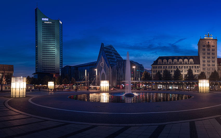 Germany Fountains Town square Leipzig Evening HD wallpaper