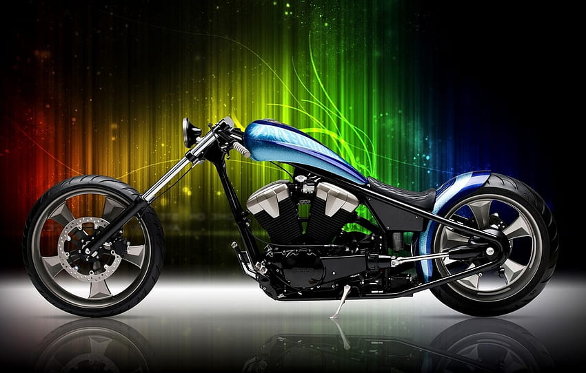 motorcycle, Blue, Black, Bike, Custom, Motorcycle for , section рендеринг, Motorcycle Drawings HD wallpaper