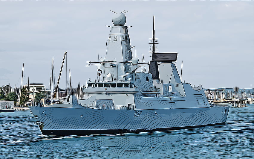 HMS Daring、D32、ベクトル アート、HMS Daring の描画、クリエイティブ アート、HMS Daring アート、ベクトル描画、抽象的な船、HMS Daring D32、Royal Navy 高画質の壁紙