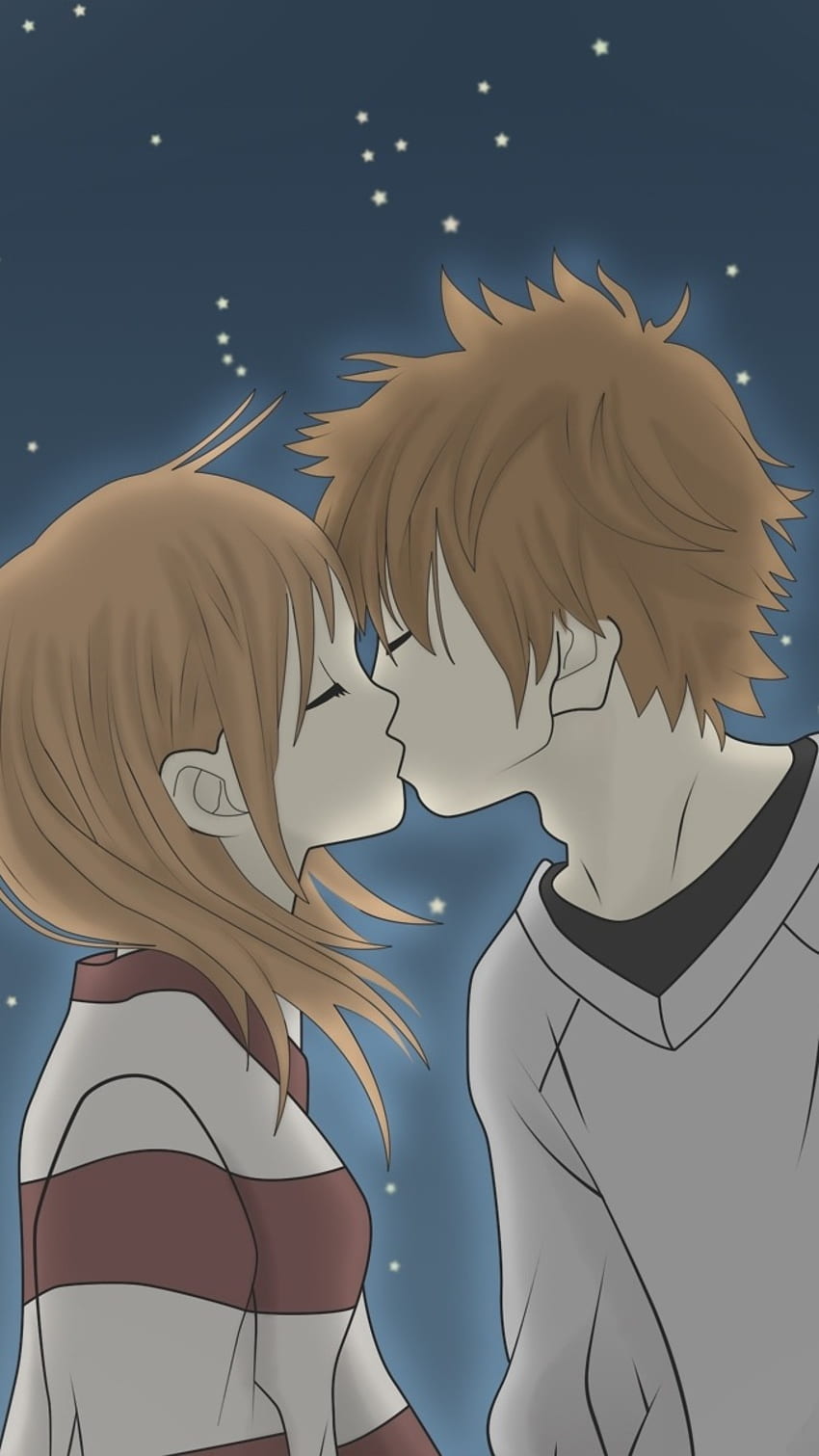 Pareja de anime, estética, amor, beso fondo de pantalla del teléfono