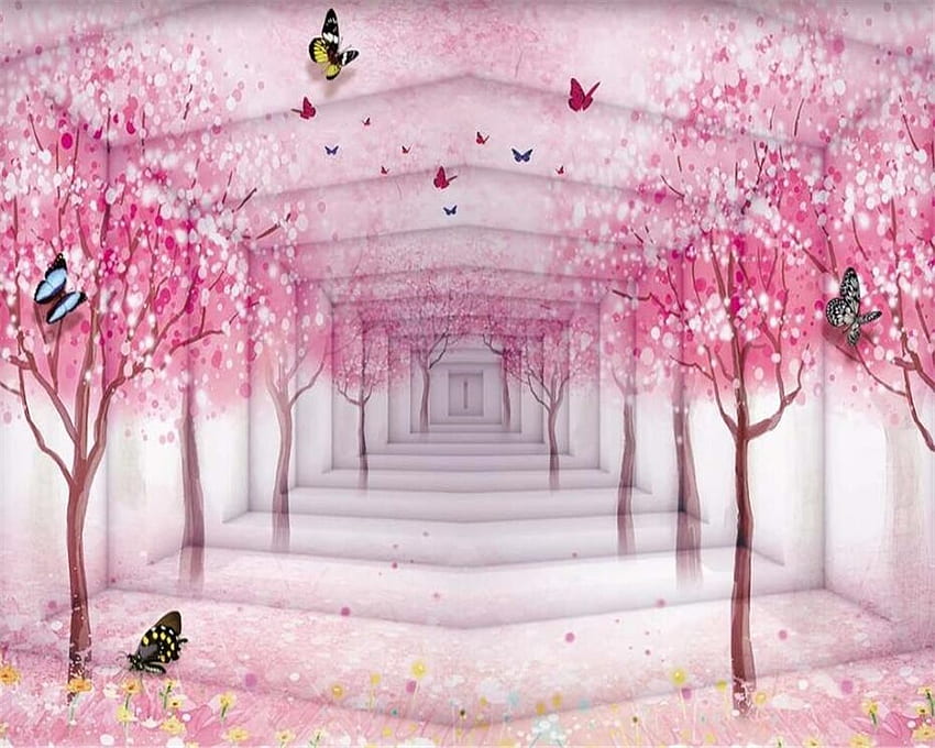 beibehang Custom Mural Large Wall Painting 3D Peach Blossom Butterfly Pink Cherry Blossom Children's room 3D . . - AliExpress HD wallpaper