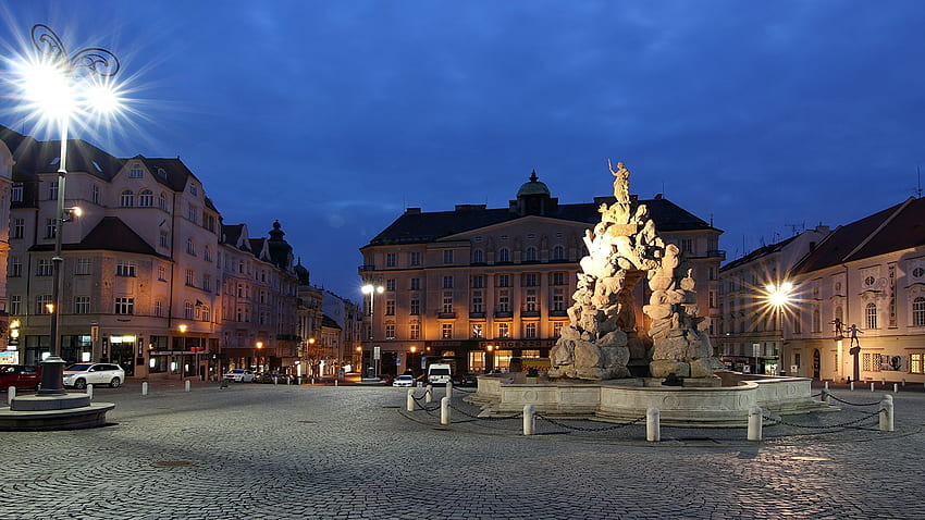 Czech Republic Monuments Town square Brno Evening HD wallpaper