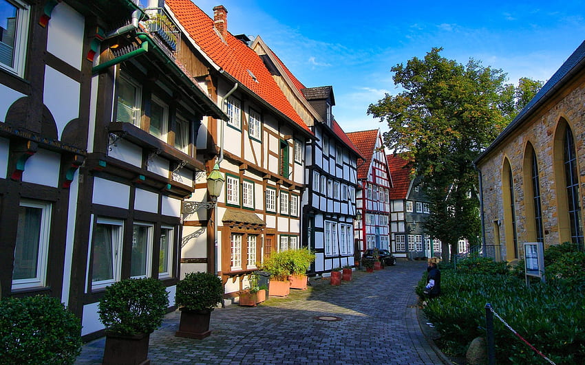 Guetersloh, Alemania, calle, Alemania, casas, ciudad, viejo fondo de pantalla