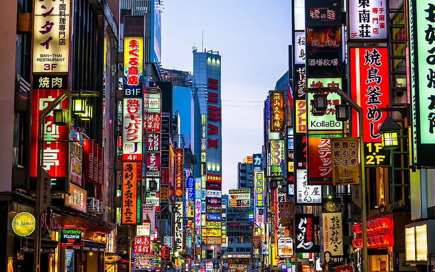 Tóquio, Shinjuku, rua, edifícios modernos, Japão, Ásia, com resolução. Alta qualidade papel de parede HD