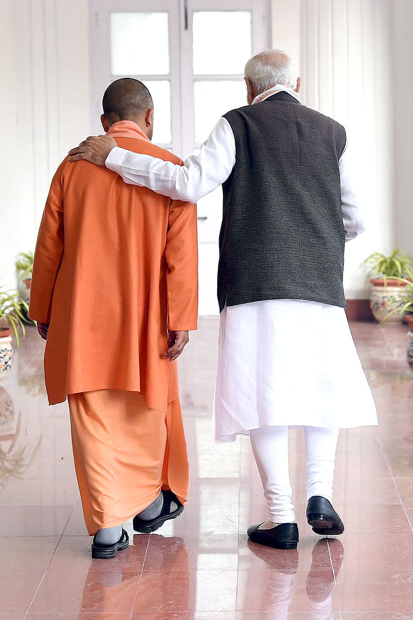 Modi and Yogi, houseplant, political, people HD phone wallpaper