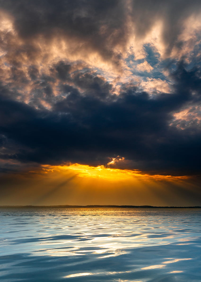 Nature, Sunset, Clouds, Horizon, Lake, Sunlight HD phone wallpaper