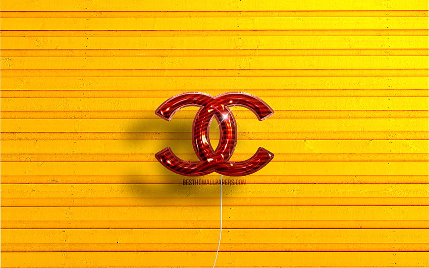 Chanel logo, , red realistic balloons, fashion brands, Chanel 3D logo, yellow wooden background, Chanel for with resolution . High Quality , Chanel Gold Logo HD wallpaper
