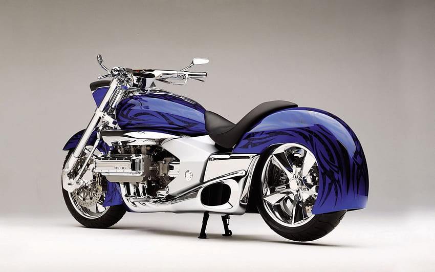 motorcycle, blue, chrome, bike HD wallpaper
