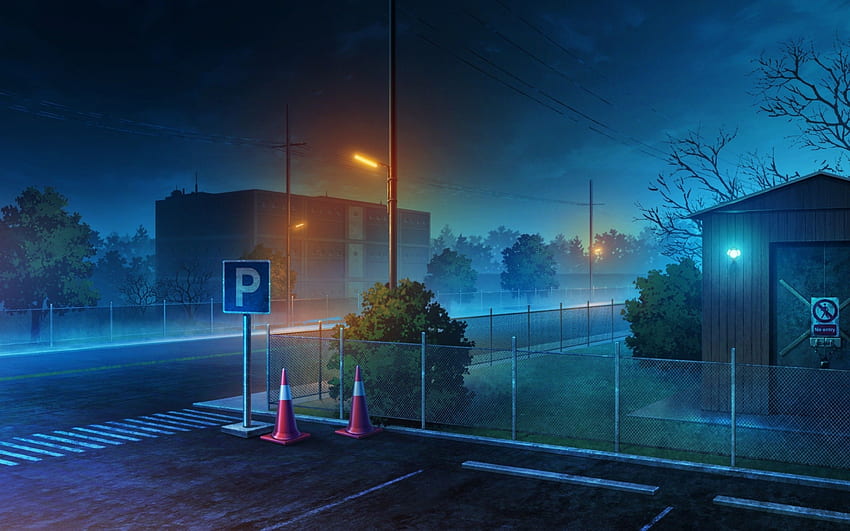 Anime Landscape, Night, Scenic, Buildings, Street Landscape HD wallpaper