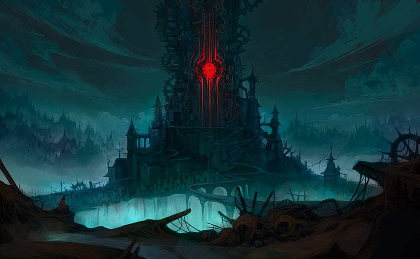 Demon castle, fantasy, dark HD wallpaper