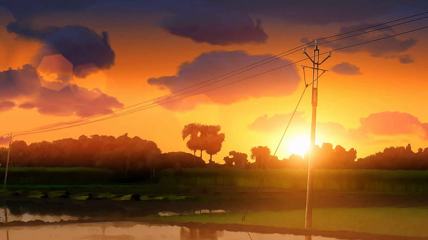 Sunset - แอนิเมชั่นแนวนอนสไตล์อนิเมะเรื่องแรกของฉัน Yellow Aesthetic Sunset วอลล์เปเปอร์ HD
