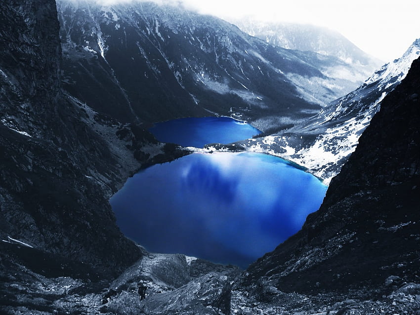 синьо езеро планини, синьо, езеро HD тапет
