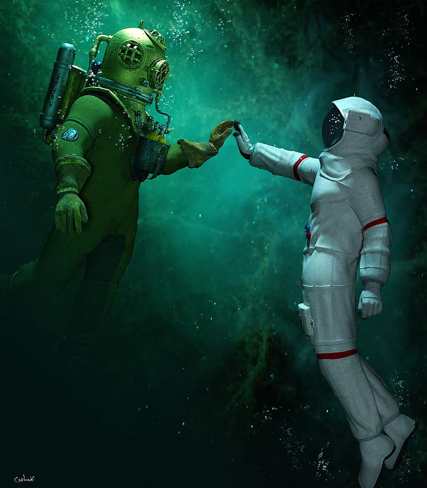 Art, Under Water, Underwater, Cosmonaut, Scuba Diver HD phone wallpaper