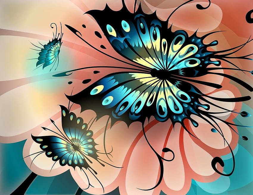 Beleza delicada, rala, borboletas, asas, flor papel de parede HD
