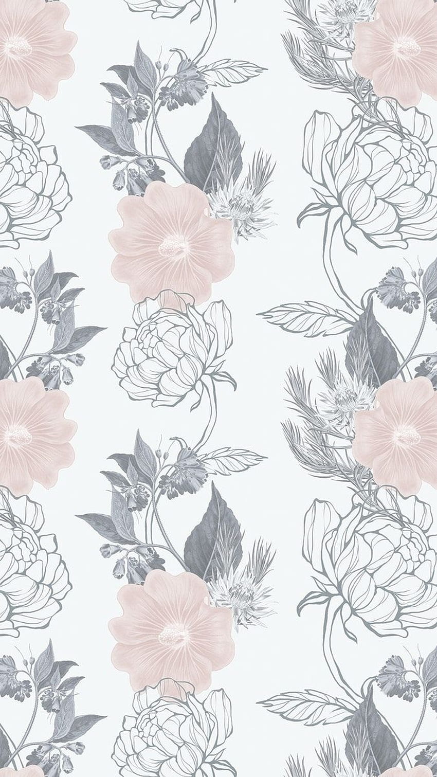 Premium-Illustration der handgezeichneten mattrosa und grauen Blume im Jahr 2021. Rosa und weißer Hintergrund, Telefonrosa, graues iPhone, graues Blumenmuster HD-Handy-Hintergrundbild