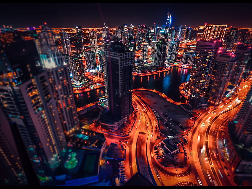 Dubai City Night From The Window Of The Grosvenor Hotel Emirates Arabi Uniti Tv For Laptop Tablet And Mobile Phones, City Night Laptop HD wallpaper