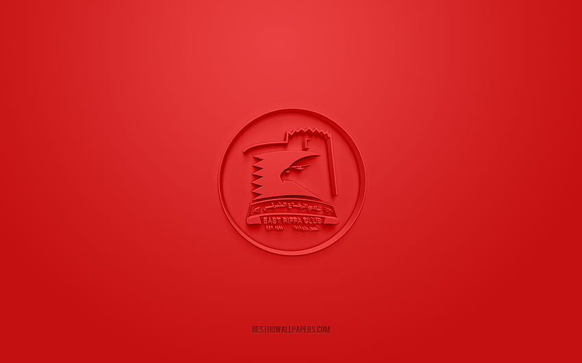 East Riffa Club, creative 3D logo, red background, Bahraini Premier League, 3d emblem, QSL, Bahraini Football Club, Riffa, Bahrain, 3d art, football, East Riffa Club 3d logo HD wallpaper