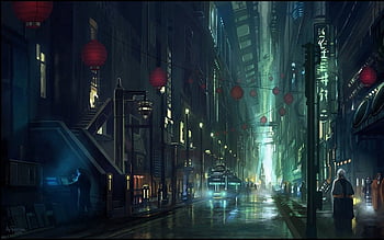 Cyberpunk City Street. Sci-fi Wallpaper Graphic by saydurf