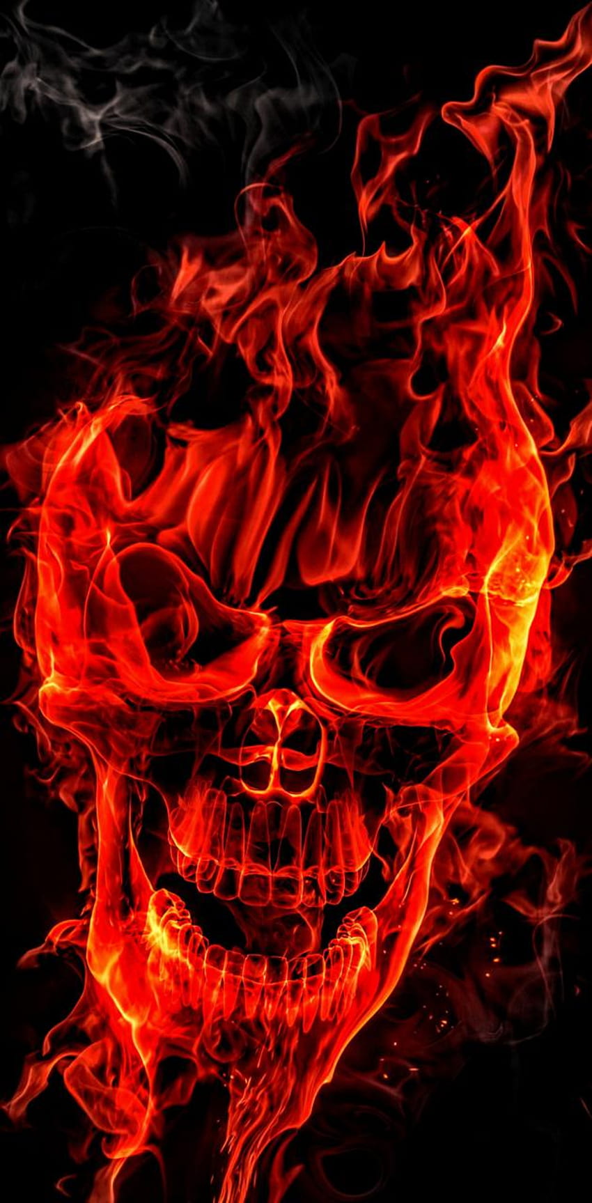 불타는 해골, 붉은 화염 해골 HD 전화 배경 화면