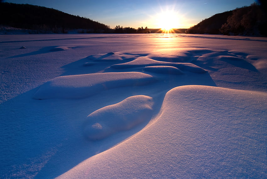 A Winter Morning, blu, inverno, bianco, graphy, bellissimo, neve, natura, cielo, sole, tramonto Sfondo HD