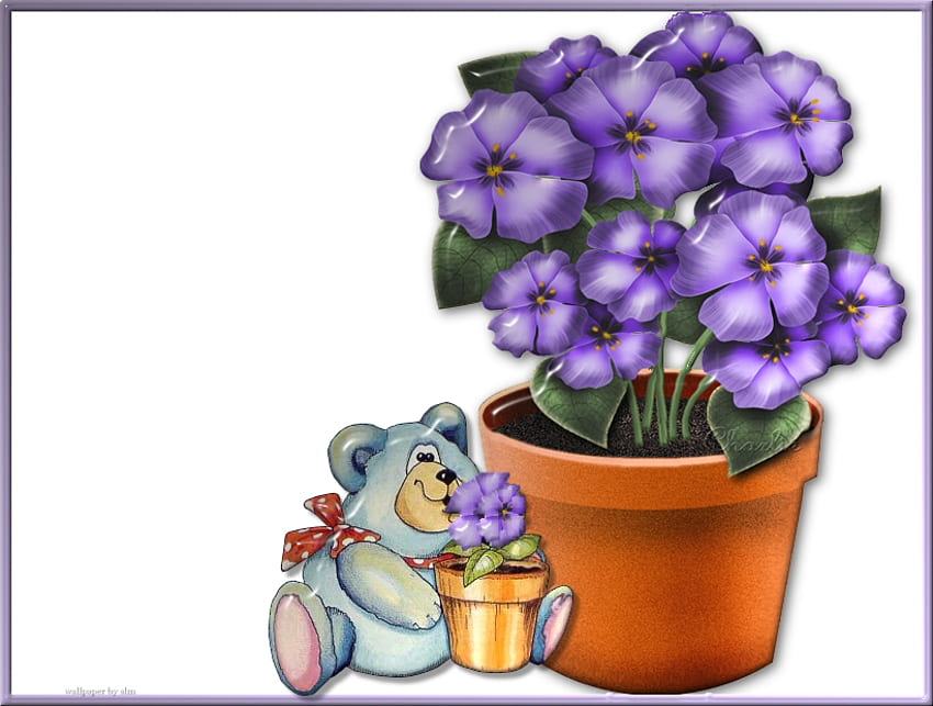 Easter purple flowers in pot, glass mask, panseys, glass, easter, ber HD wallpaper