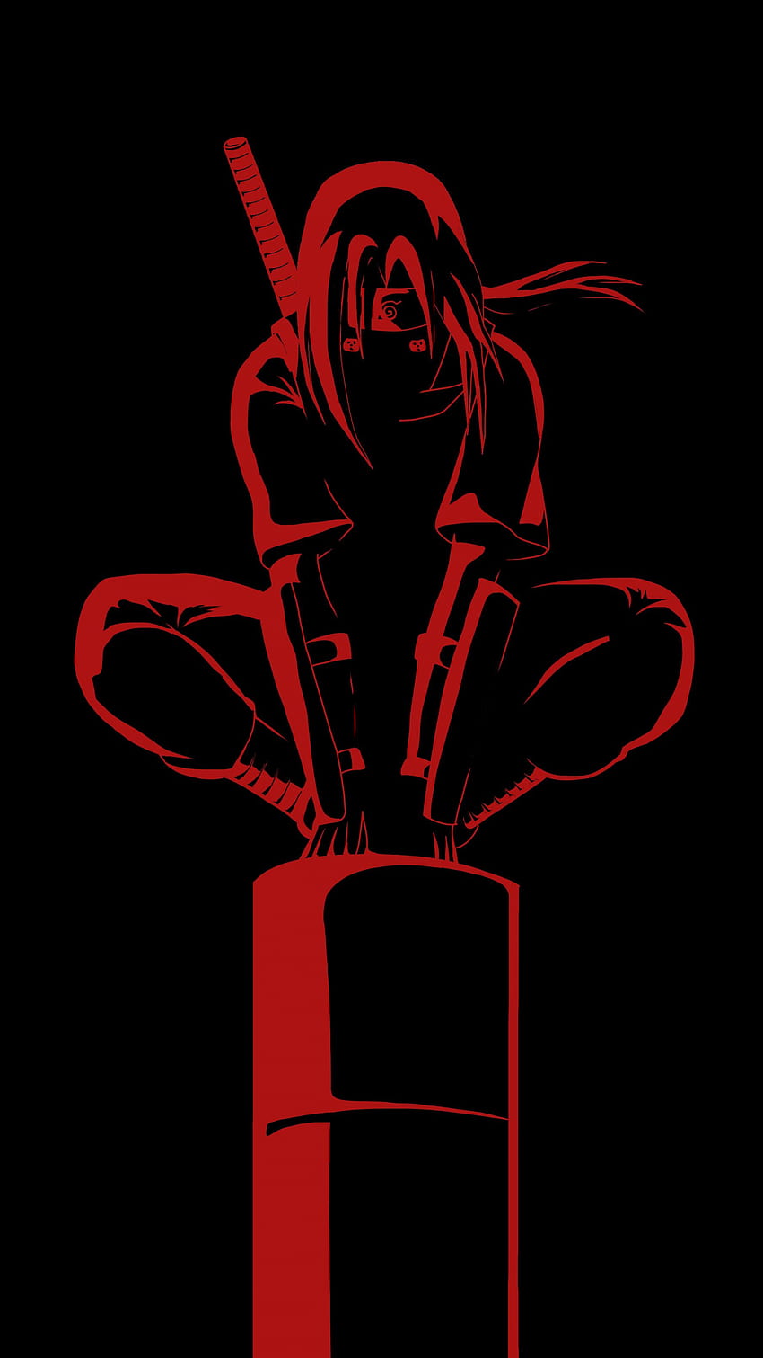 Itachi Uchiha , Naruto, AMOLED, Black Background, , Black Dark, Itachi Red HD phone wallpaper