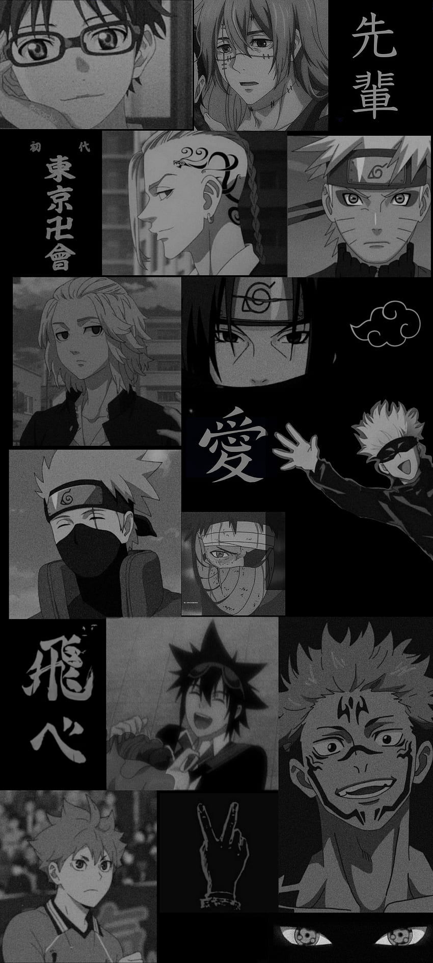 Anime estético, naruto, tokyo_revengers, Anime_aesthetic, Anime_collage, jjk, Negro, Collage, completa fondo de pantalla del teléfono