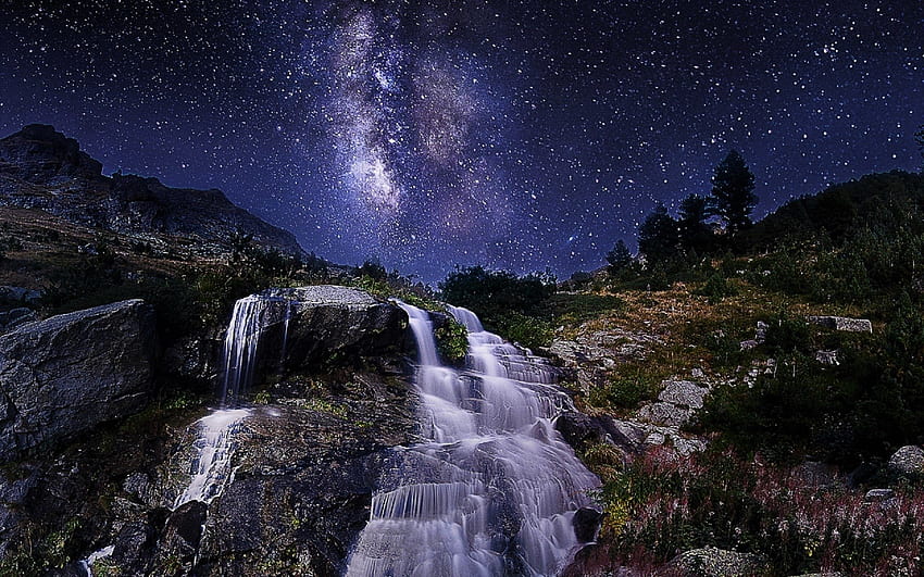 Waterfall On Milky Way Night HD wallpaper | Pxfuel