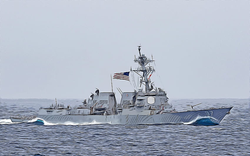 USS Halsey, , art vectoriel, DDG-97, destroyer, marine des États-Unis, armée américaine, navires abstraits, cuirassé, US Navy, classe Arleigh Burke, USS Halsey DDG-97 Fond d'écran HD
